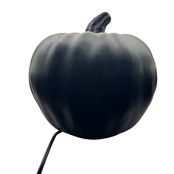 Halloween LED Light-Up Black Jack-O-Lantern Pumpkin Decor With Evil Face Design - Picture 3 of 8